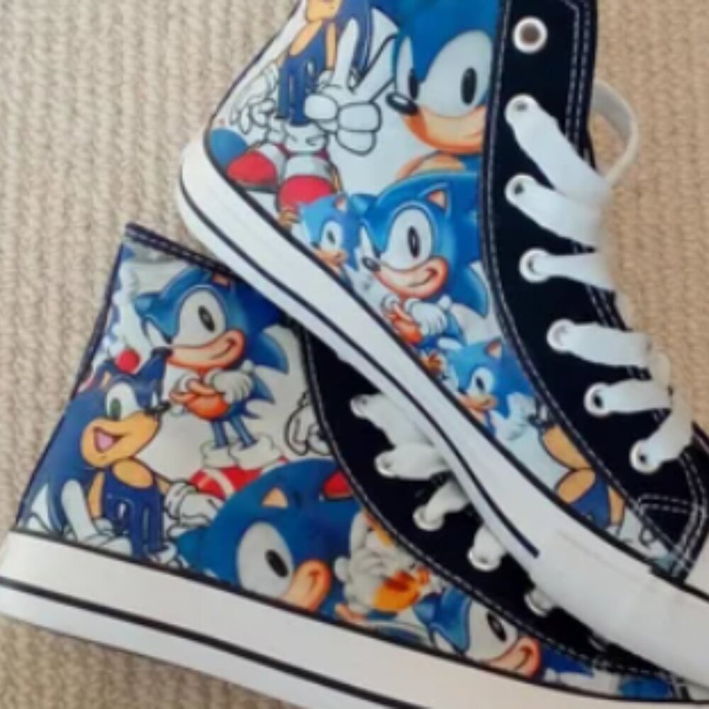 Canvas Shoe Hand Customized with Sonic the Hedgehog Sega Gaming Fabric